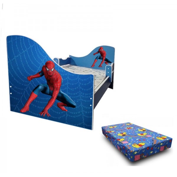 Junior Spider albastru cu saltea inclusa
