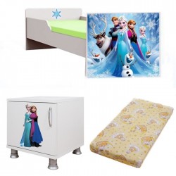 Pat Frozen tineret cu saltea si noptiera